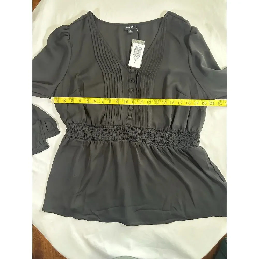 Torrid Babydoll Long Sleeve Blouse Womens Size 12 Black Boho Peasant NWT - Picture 10 of 12